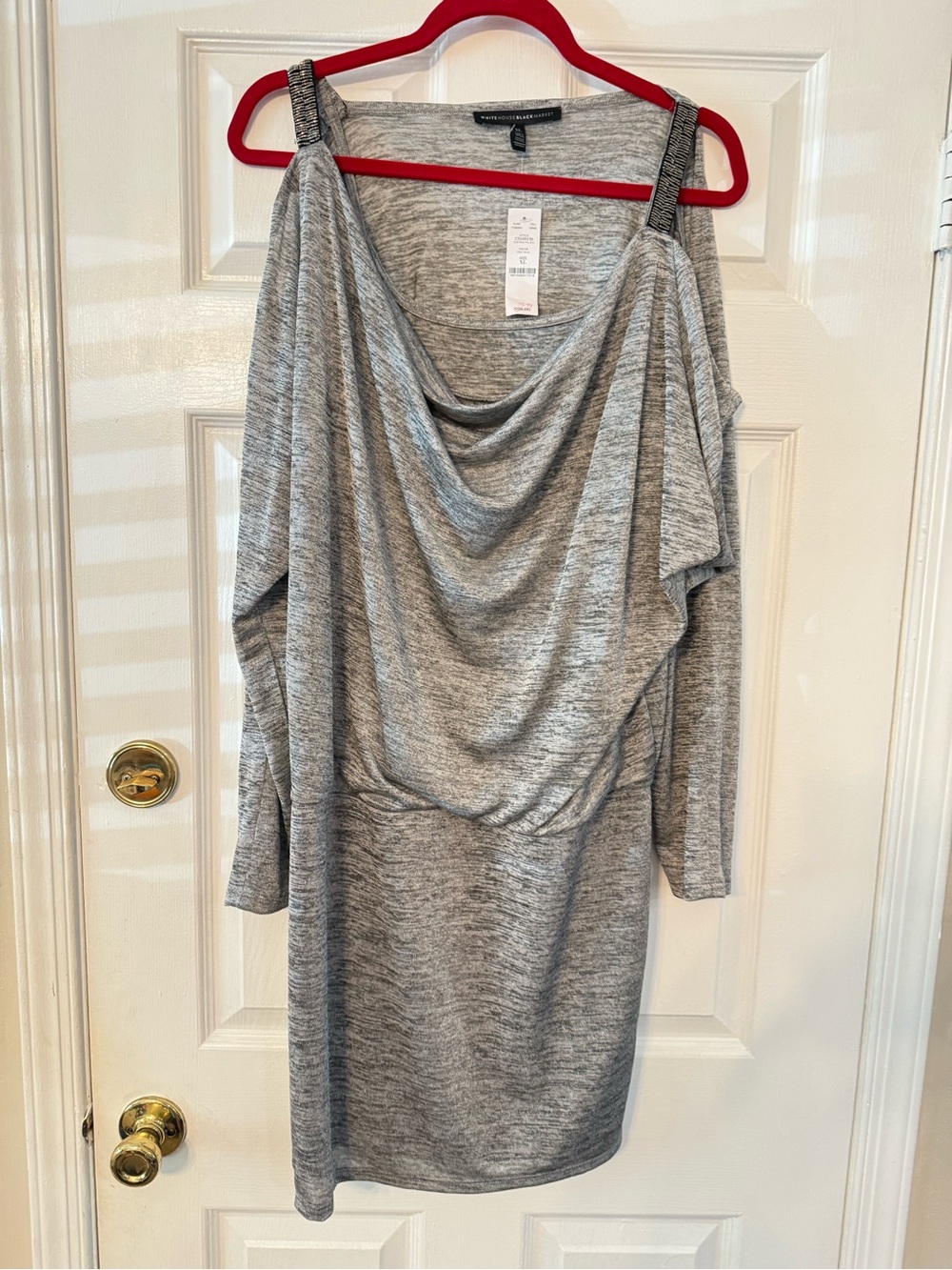 White House Black Market Grey Cold Shoulder Draped Knit Dress